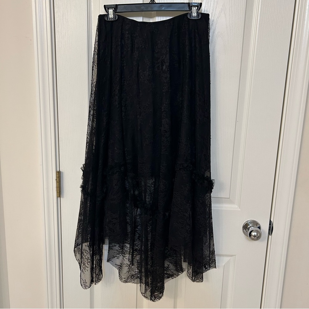 Allsaints Josie Asymmetric Lace Skirt in Black - Picture 5 of 13